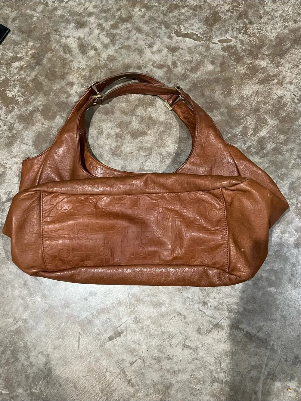 Tory Burch Embossed Brown Leather Hobo Satchel